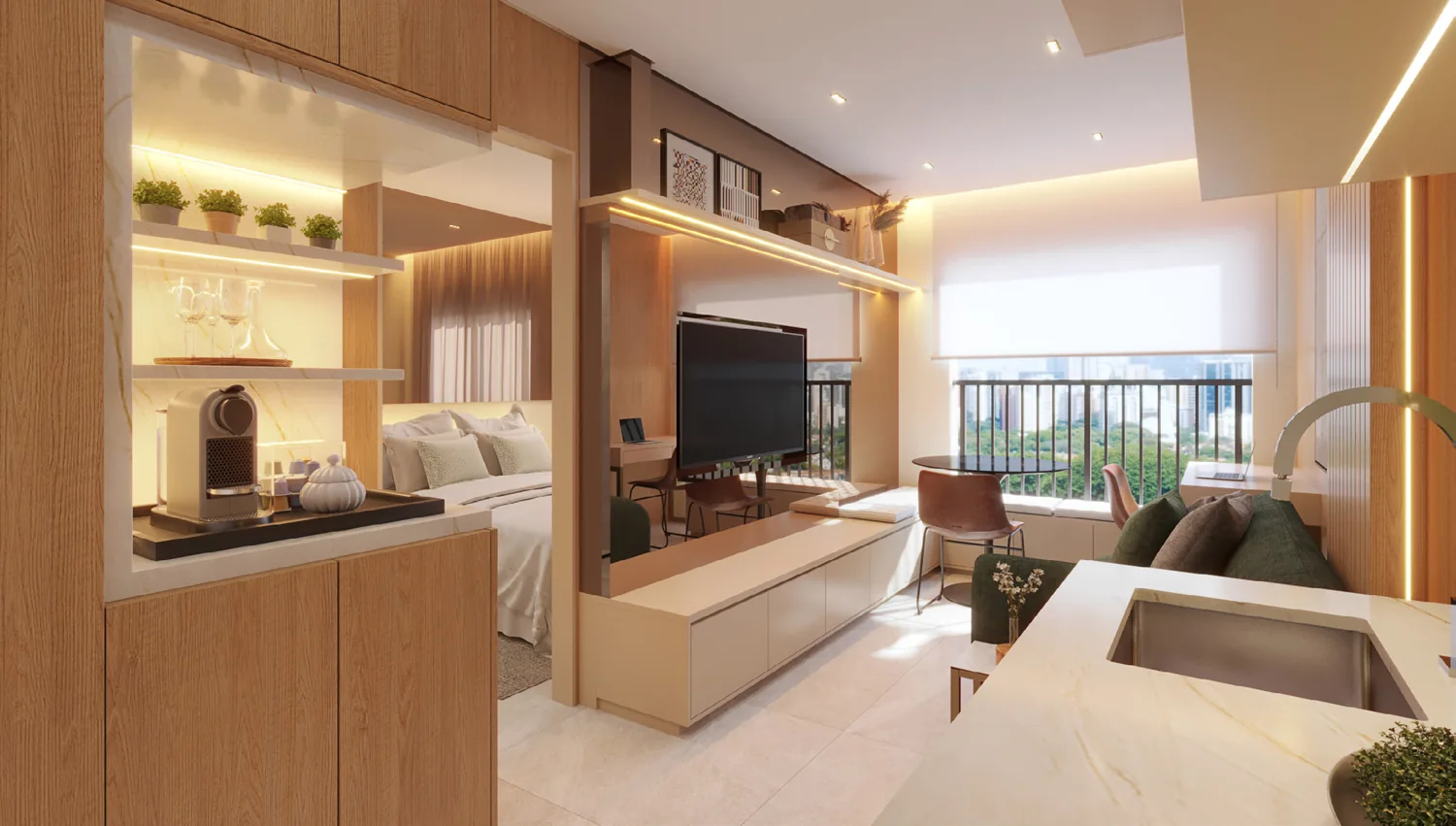 Living decorado de 29 m² com vista