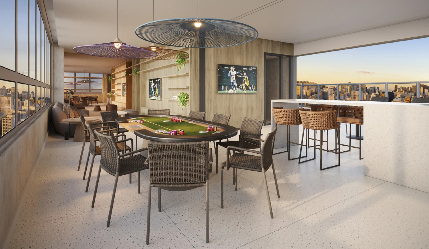 Sports bar com mesa de jogos